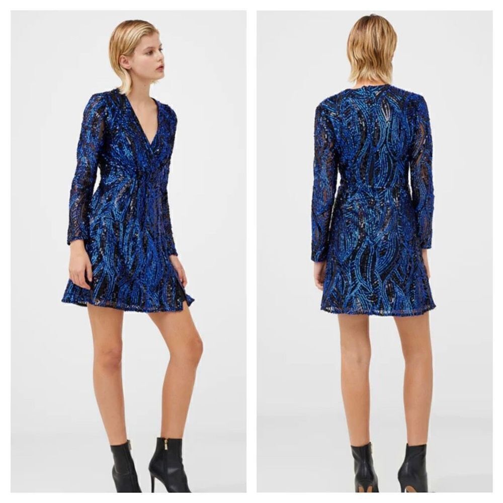 French Connection Deniz Embellished Mini Dress‎ in color Surf The Web sz 6